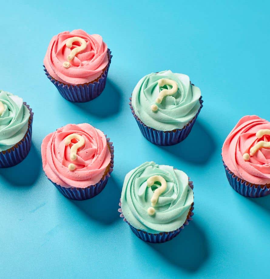 Gender Reveal Question Mark Cupcakes