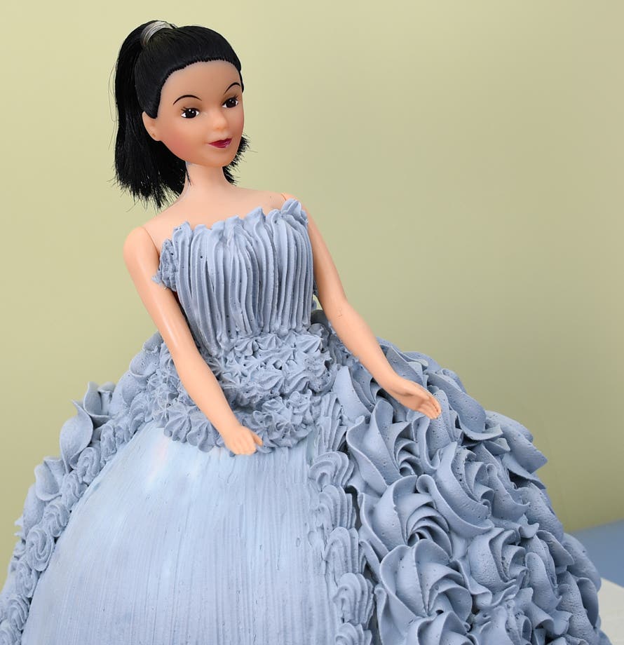 Blue-Grey Gown Doll Cake