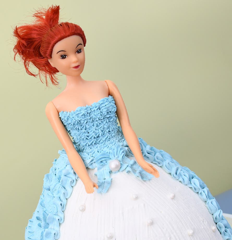 Blue Pearl Gown Doll Cake