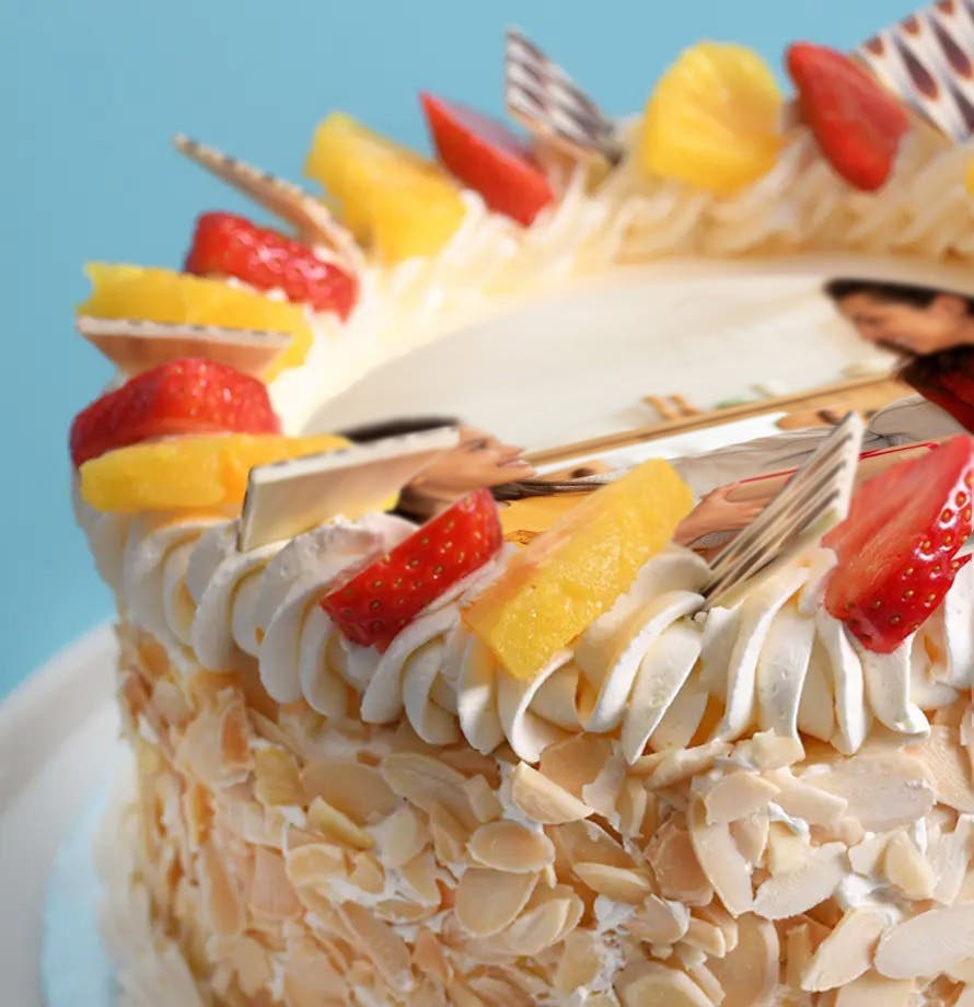 Almond Strawberry & Pineapple Photo Cake