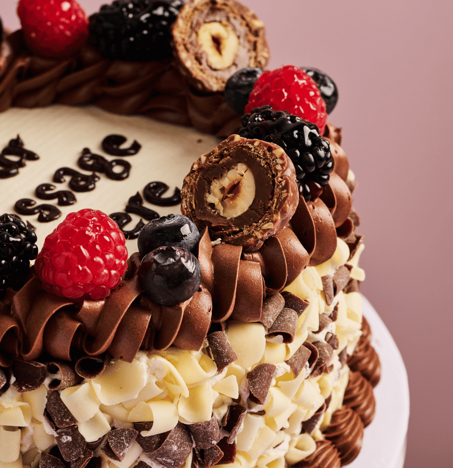 White & Milk Choc Berry Round Cake