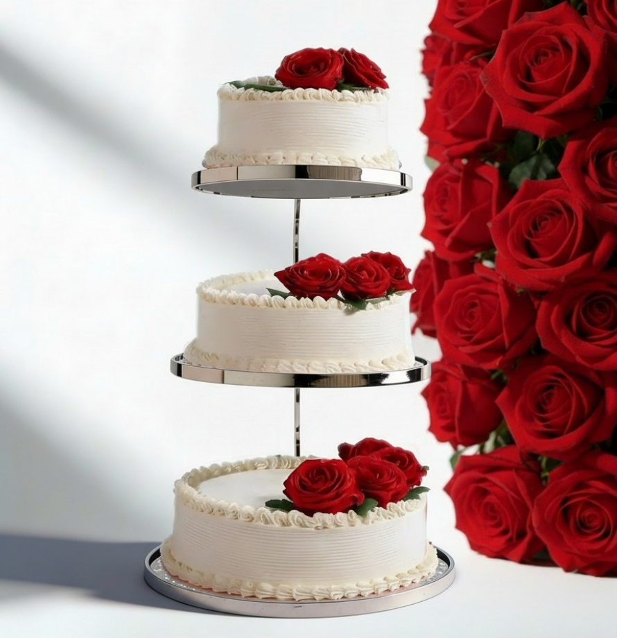 Classic Three Tier with Red Roses 2
