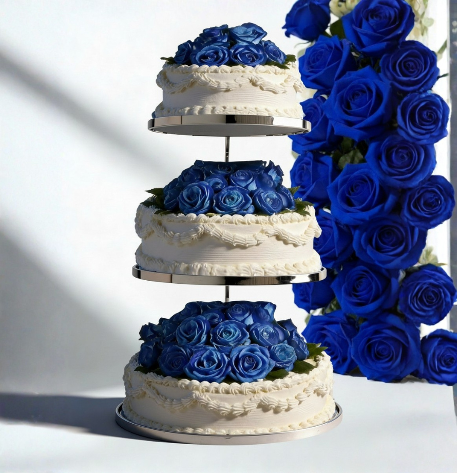 Classic Three Tier with Blue Roses
