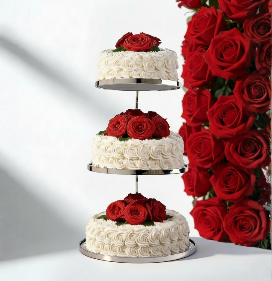 Rosette Three Tier with Red Roses