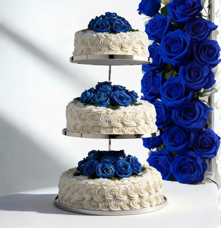 Rosette Three Tier with Blue Roses