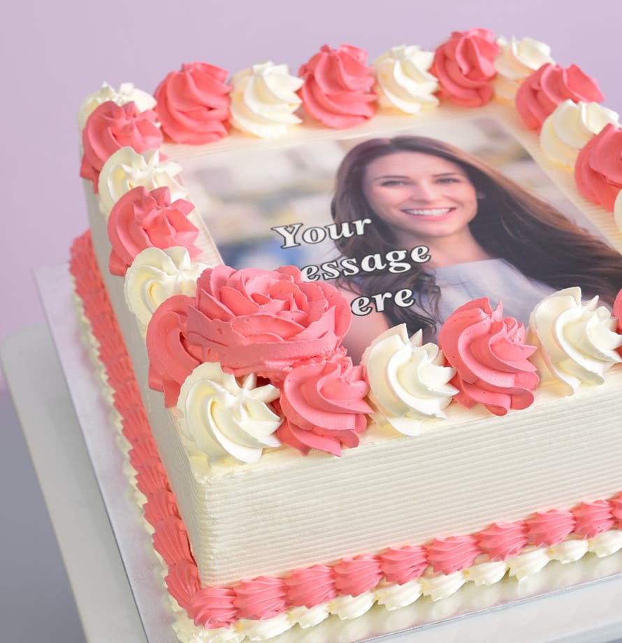 Rose Colour Theme Photo Cake