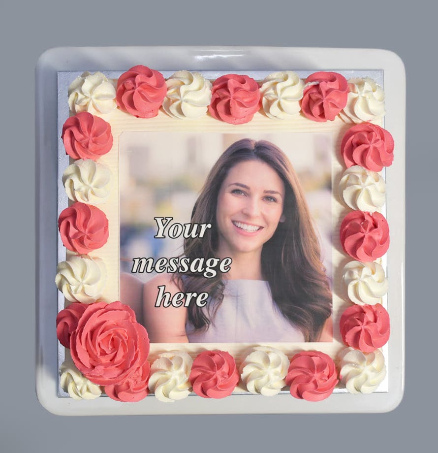 Rose Colour Theme Photo Cake