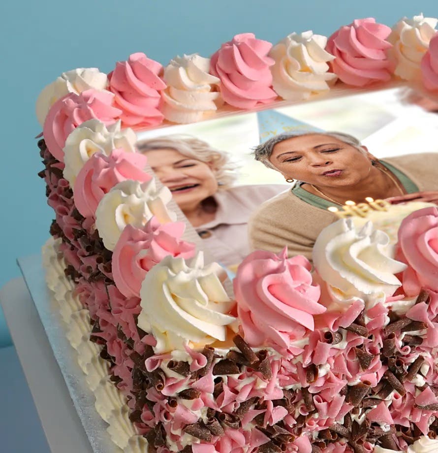 Chocolate & Pink Curls Photo Cake
