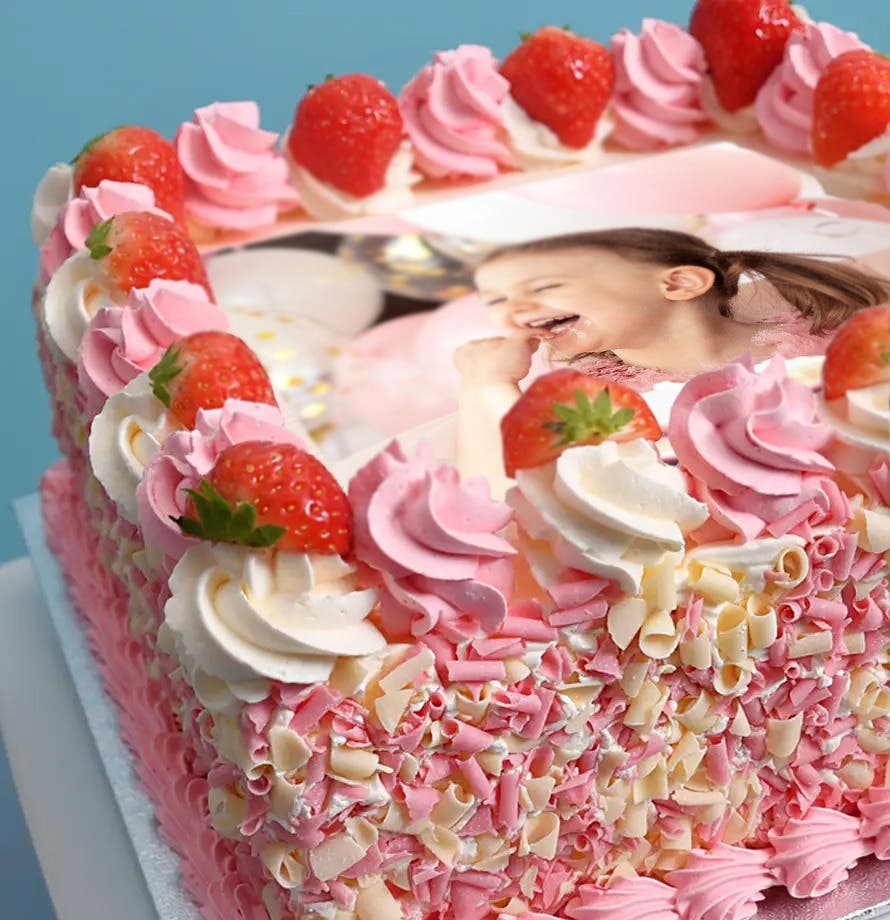 Strawberry Pink Curls Photo Cake