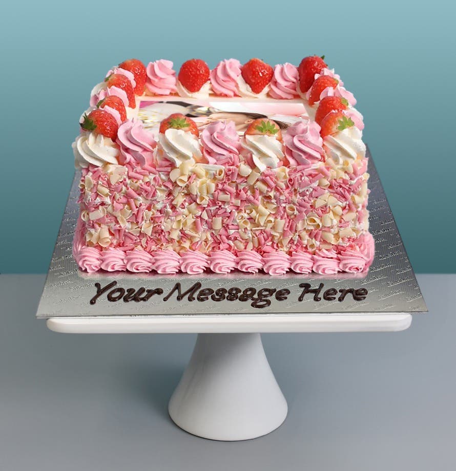 Strawberry Pink Curls Photo Cake